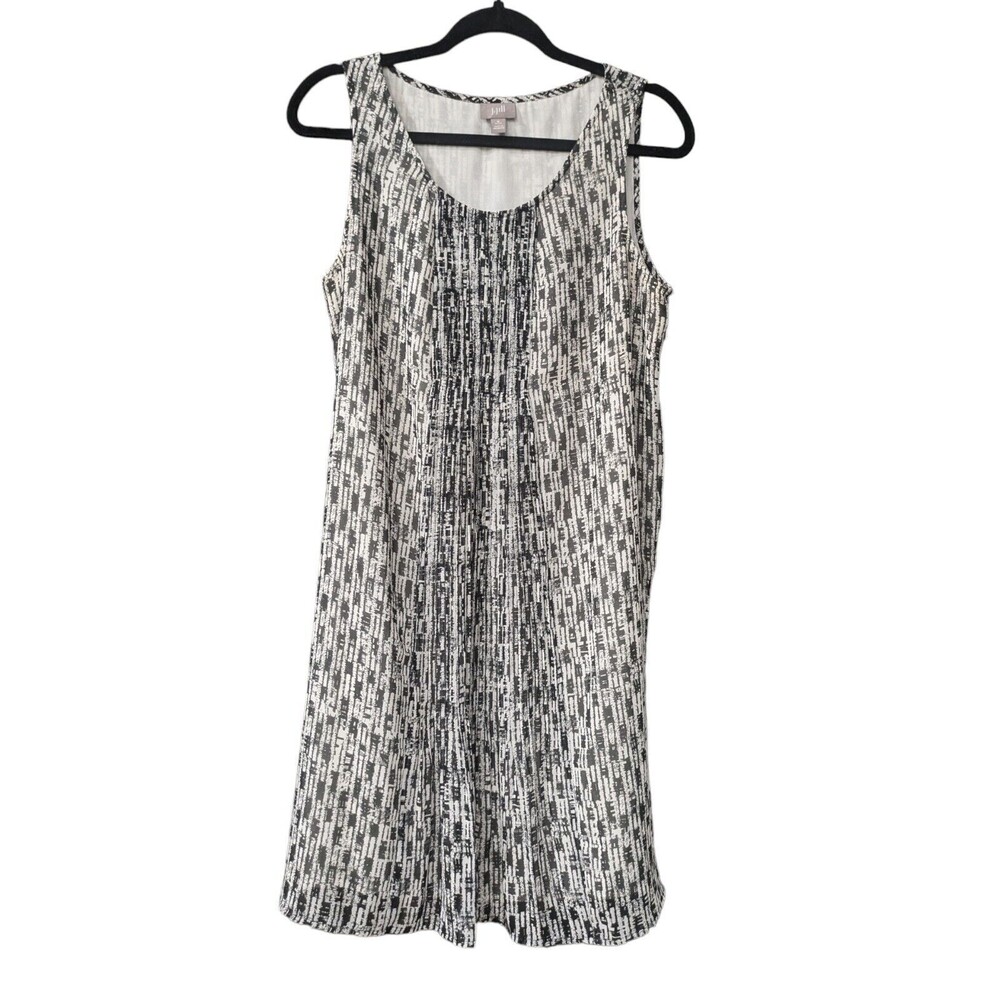 J Jill Midi Shift Tank Sundress Size LP Pleated Side Zipper Sleeveless Black